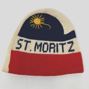 Vintage St Moritz Ski Beanie Wool Knit Hat Switzerland Retro‎ Alpine Apres Ski